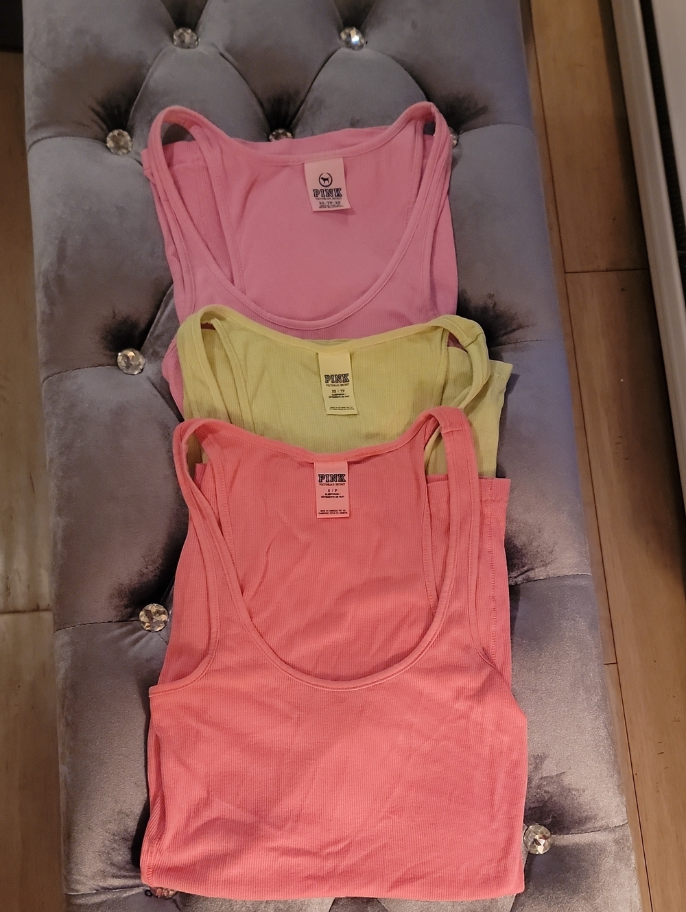 Victoria's Secret Pink. Set Of 3 Tank Tops. Coral, Pink, Lime Green. XS & S. LN.